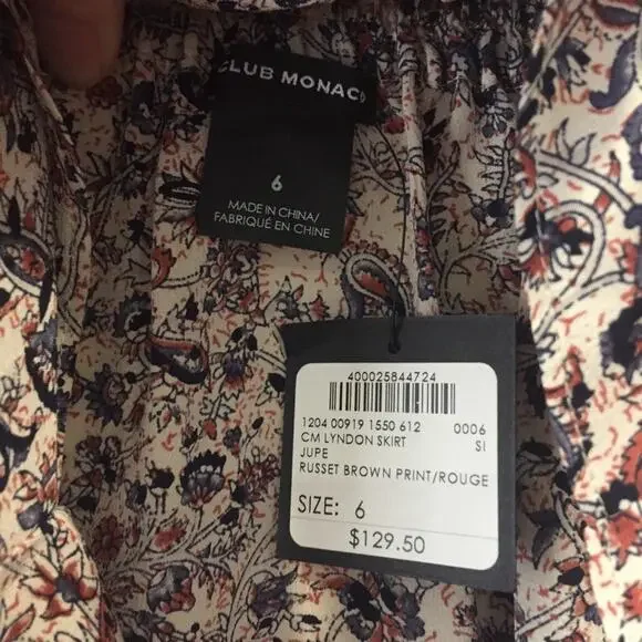 nwt Club Monaco Lyndon Silk Skirt size US 6 Russet Brown Rouge Print - Picture 2 of 7